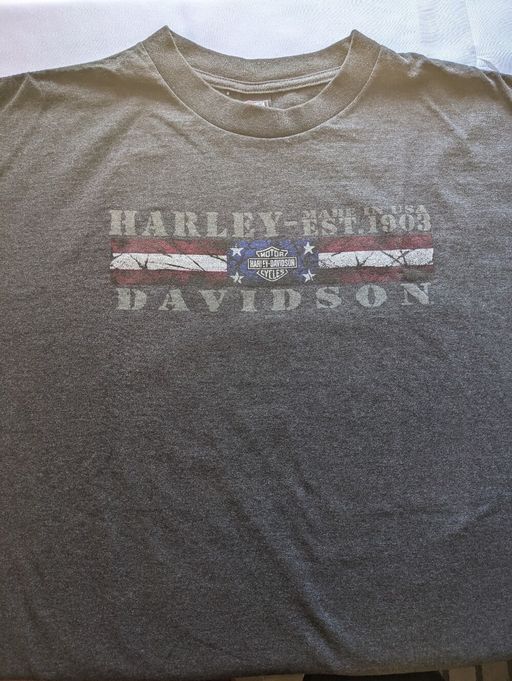 Harley-Davidson Gray Short Sleeve Tee with Flag Graphic 2XL XXL